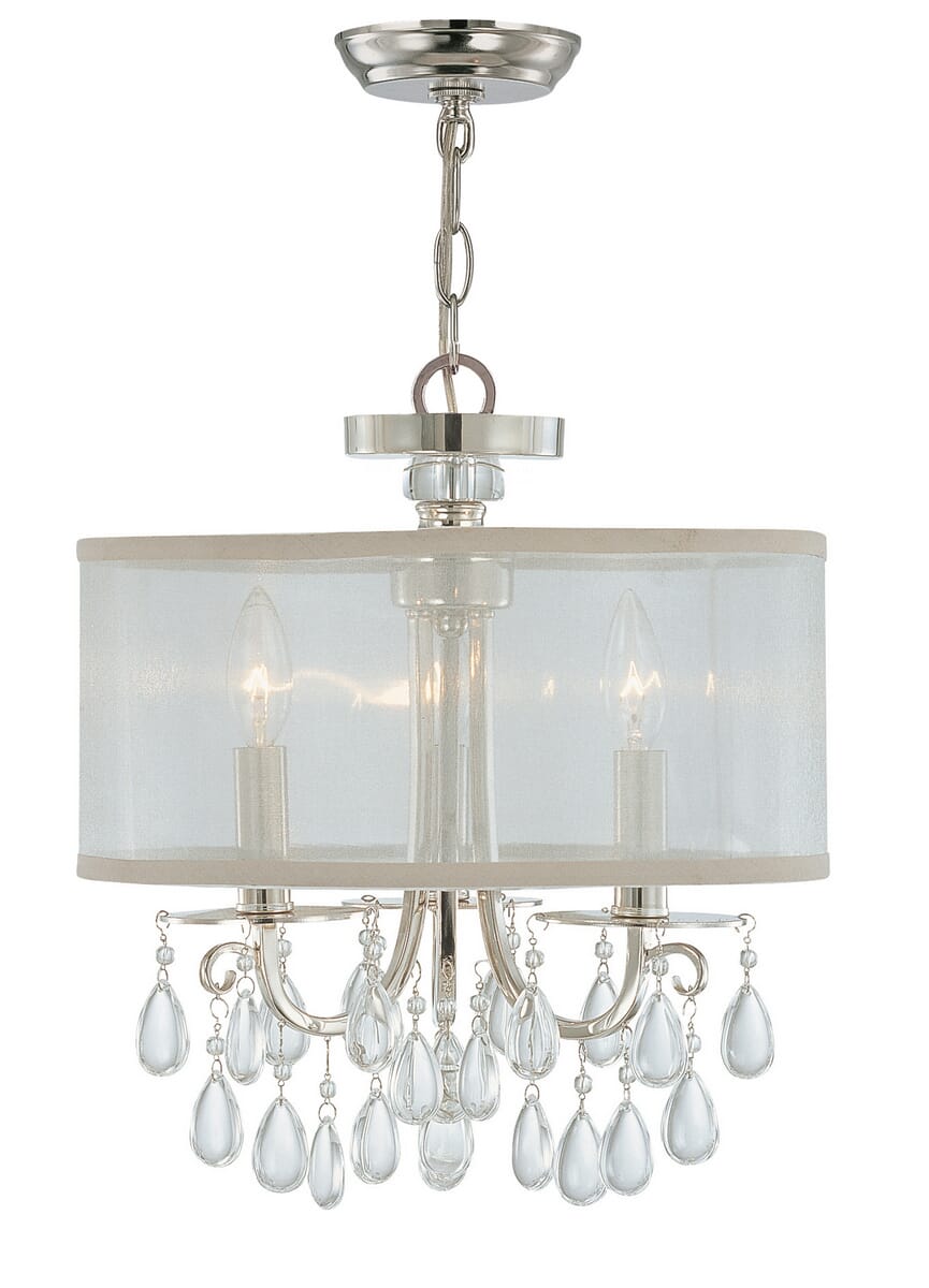 Hampton 3-Light 17" Mini Chandelier in Polished Chrome with Clear Teardrop Almond Crystals