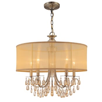 Crystorama Hampton 5-Light Chandelier in Antique Brass with Etruscan Teardrop Almond Crystals