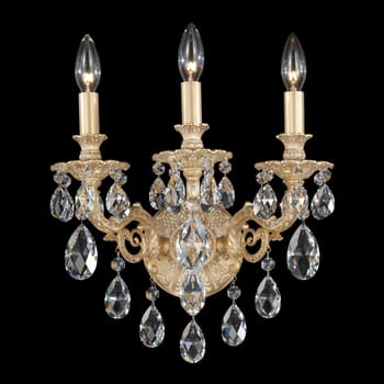 Schonbek Milano 3-Light Wall Sconce in Parchment Gold with Clear Crystals From Swarovski Crystals