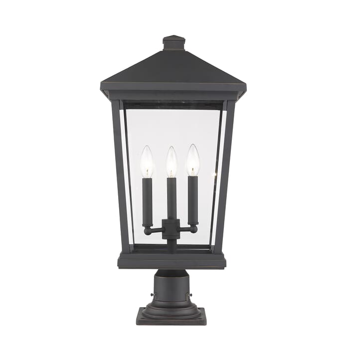 Z-Lite Beacon 3-Light Outdoor Pier Mounted Fixture Light In Oil Rubbed Bronze Z-Lite Beacon 3-Light Outdoor Pier Mounted Fixture Light In Oil Rubbed Bronze