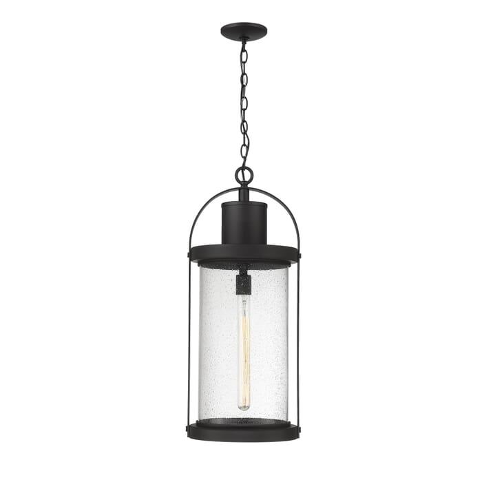 Z-Lite Roundhouse 1-Light Outdoor Chain Mount Ceiling Fixture Light In Black Z-Lite Roundhouse 1-Light Outdoor Chain Mount Ceiling Fixture Light In Black