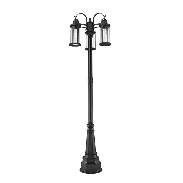 Z-Lite Roundhouse 3-Light Outdoor Post Mounted Fixture Light In Black Z-Lite Roundhouse 3-Light Outdoor Post Mounted Fixture Light In Black