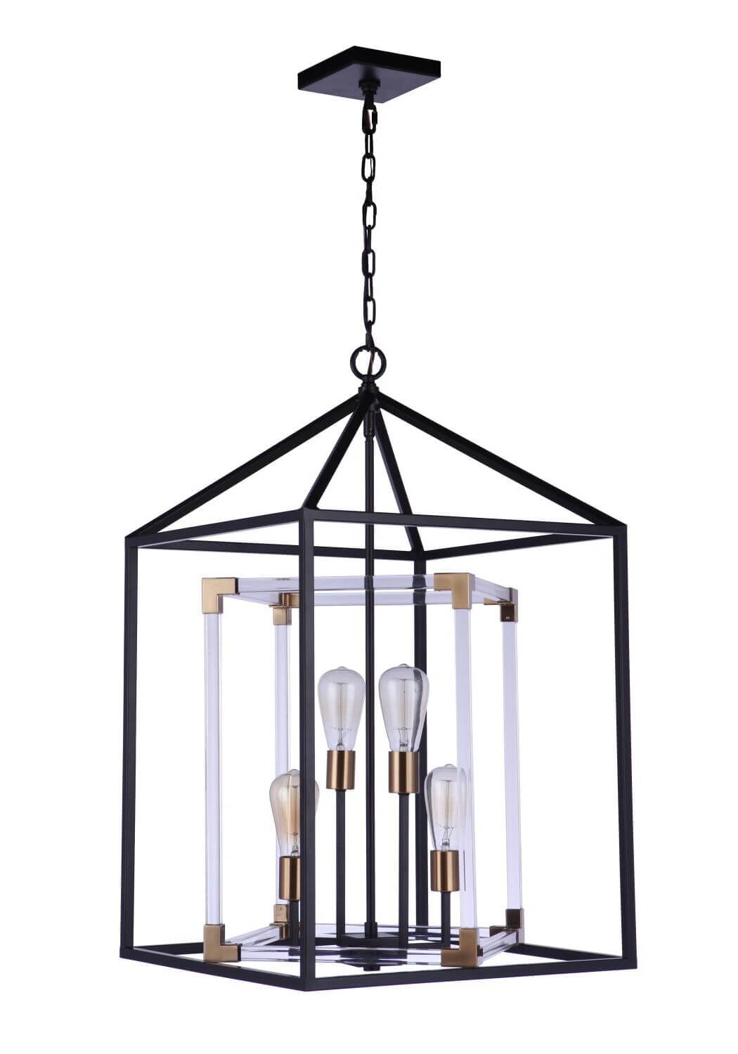 Aaron 4 Light Pendant in Flat Black/Satin Brass