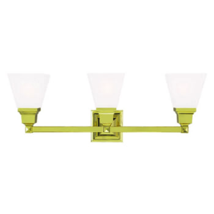 Mission 3-Light Bathroom Vanity Light in Polished Brass Mission 3-Light Bathroom Vanity Light in Polished Brass