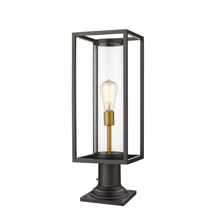 Z-Lite Dunbroch 1-Light Outdoor Pier Mounted Fixture Light In Deep Bronze With Outdoor Brass Z-Lite Dunbroch 1-Light Outdoor Pier Mounted Fixture Light In Deep Bronze With Outdoor Brass