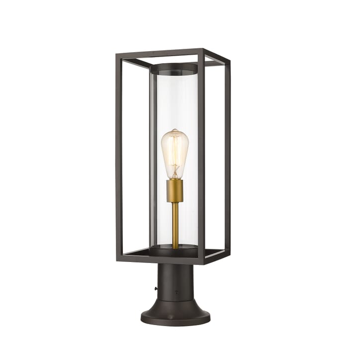 Z-Lite Dunbroch 1-Light Outdoor Pier Mounted Fixture Light In Deep Bronze With Outdoor Brass Z-Lite Dunbroch 1-Light Outdoor Pier Mounted Fixture Light In Deep Bronze With Outdoor Brass