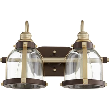 Quorum Transitional 2-Light 10" Bathroom Vanity Light in Aged Brass with Oiled Bronze