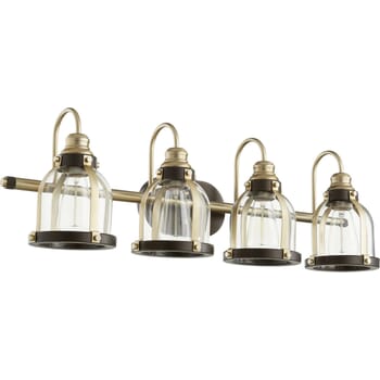 Quorum Transitional 4-Light 10" Bathroom Vanity Light in Aged Brass with Oiled Bronze