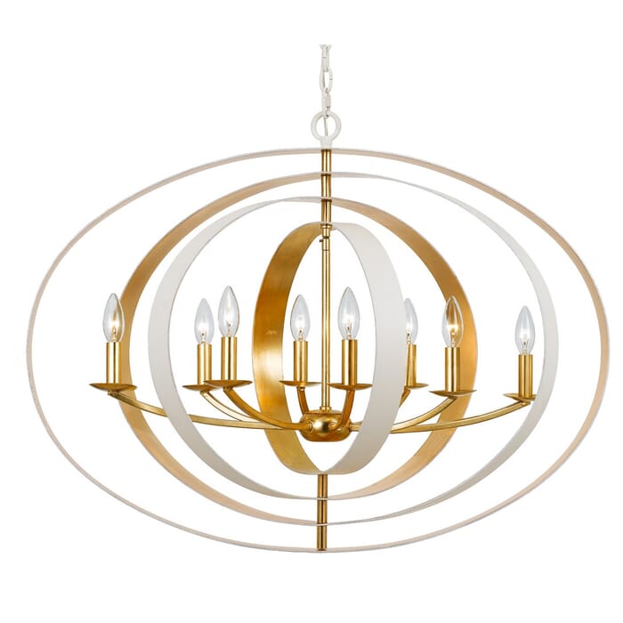 Crystorama Luna 8-Light 27" Industrial Chandelier in Matte White And Antique Gold Crystorama Luna 8-Light 27" Industrial Chandelier in Matte White And Antique Gold