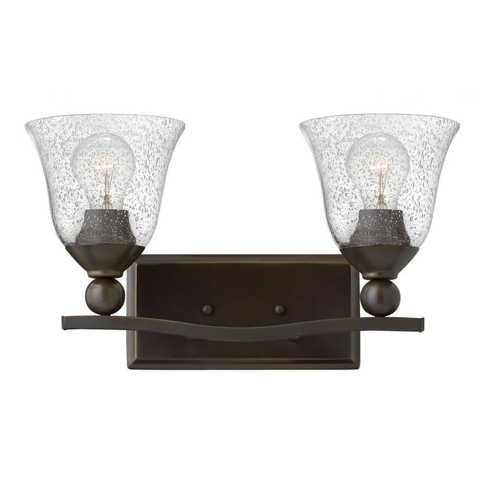 Hinkley Bolla 2-Light Bathroom Vanity Light in Olde Bronze with Clear Glass Seedy Hinkley Bolla 2-Light Bathroom Vanity Light in Olde Bronze with Clear Glass Seedy