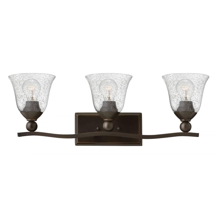 Hinkley Bolla 3-Light Bathroom Vanity Light in Olde Bronze with Clear Glass Seedy Hinkley Bolla 3-Light Bathroom Vanity Light in Olde Bronze with Clear Glass Seedy