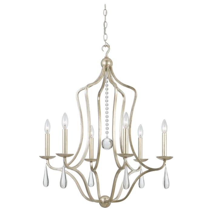 Crystorama Manning 6-Light 32" Transitional Chandelier in Silver Leaf with Optical Glass Elements Crystals Crystorama Manning 6-Light 32" Transitional Chandelier in Silver Leaf with Optical Glass Elements Crystals