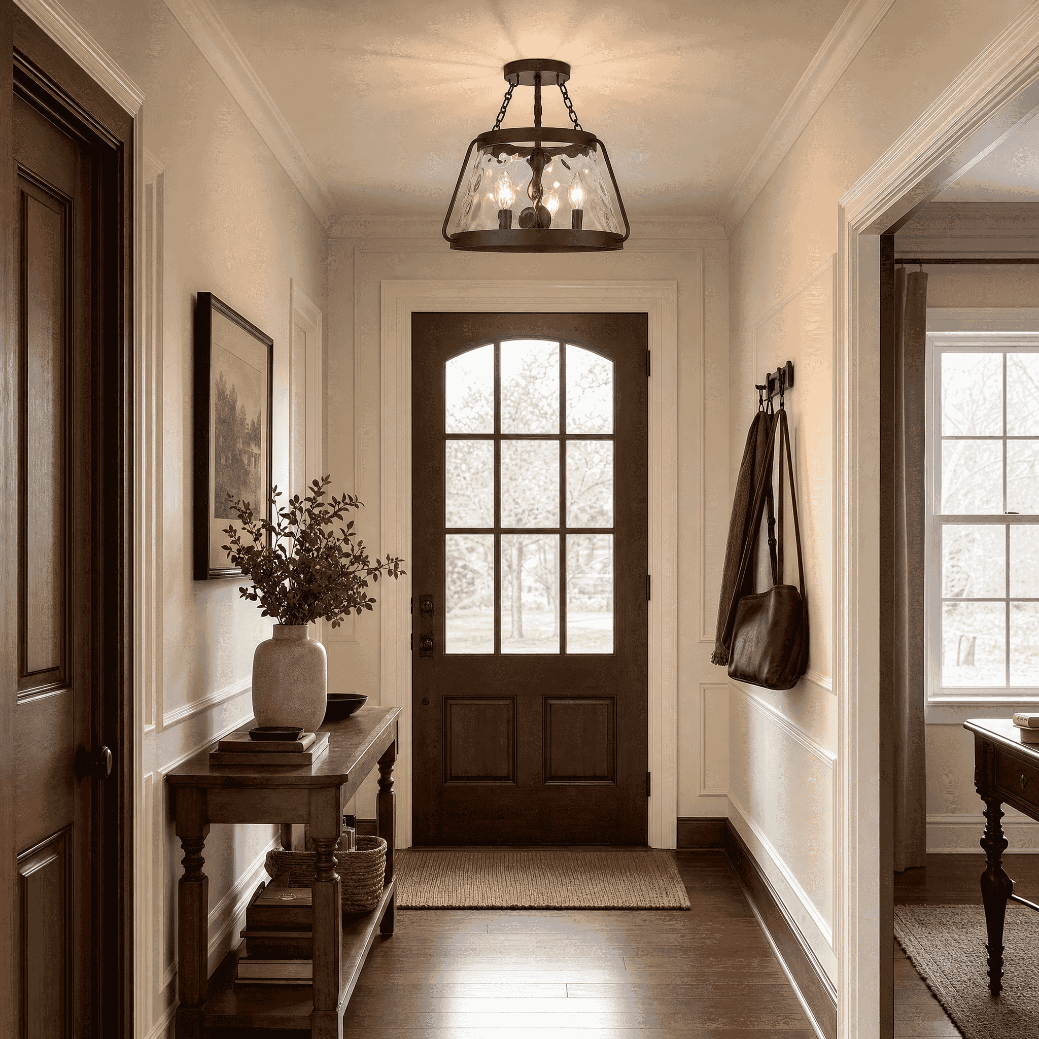 Matte Black Three Light Semi-Flush Mount from the Crawford Collection