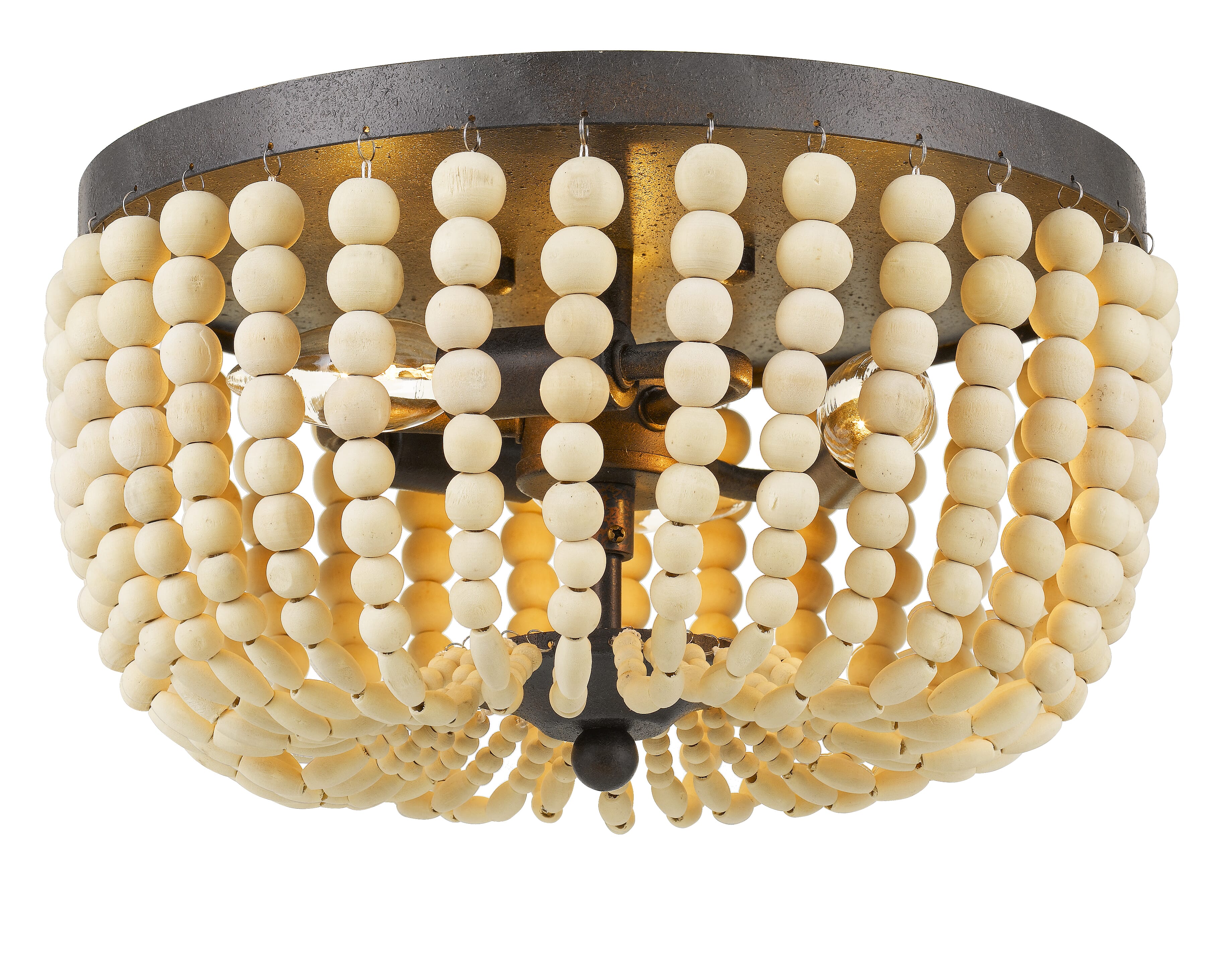 Rylee 3-Light 13" Ceiling Light in Forged Bronze with Wood Crystals