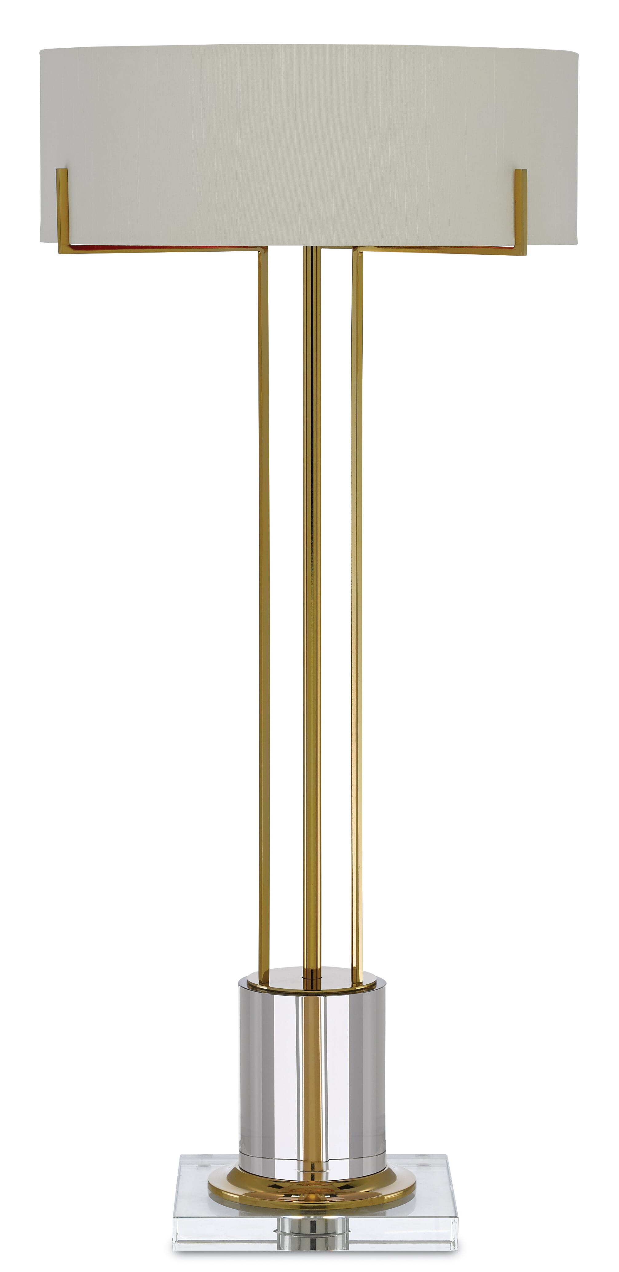 2-Light 32" Winsland Brass Table Lamp in Polished Brass and Clear