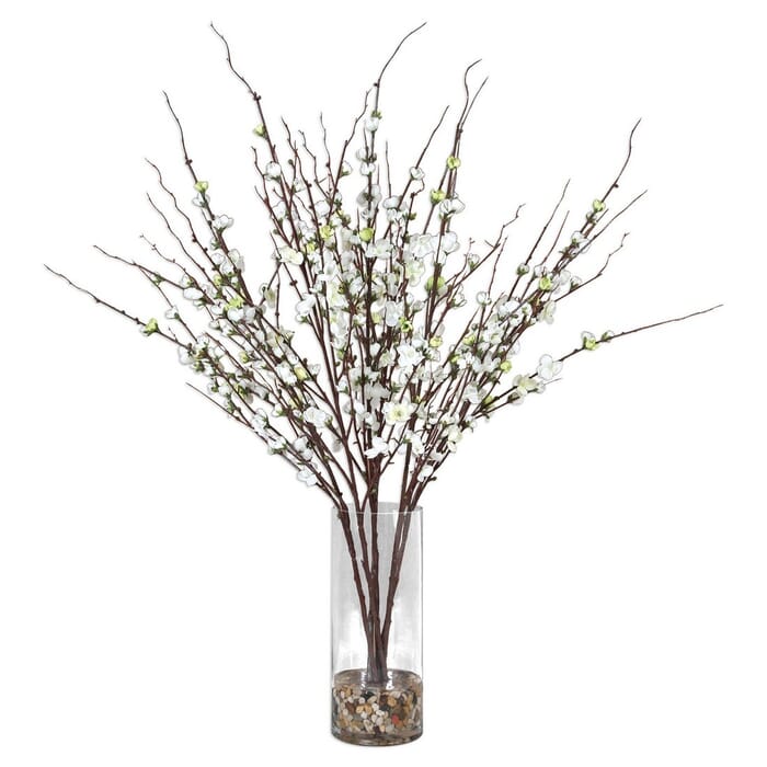 Uttermost Quince Blossoms 36" Silk Flower Centerpiece in Clear Glass Uttermost Quince Blossoms 36" Silk Flower Centerpiece in Clear Glass