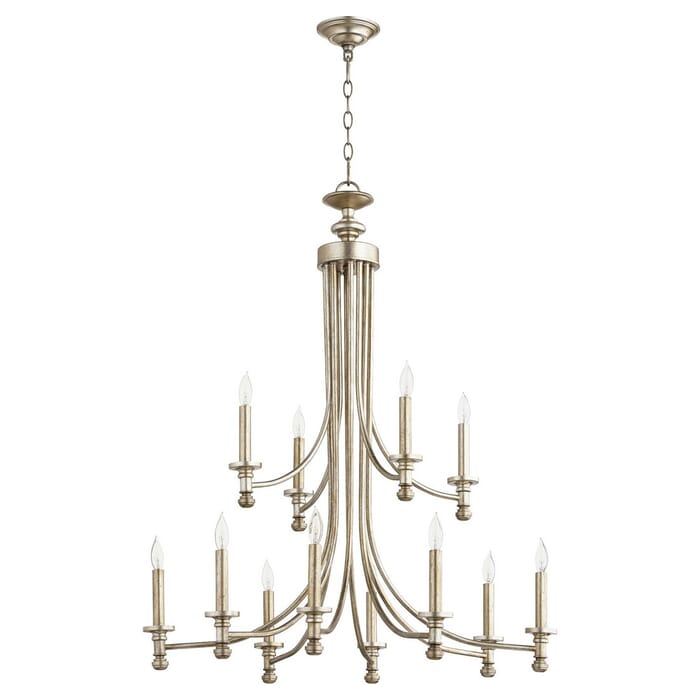 Quorum Rossington 12-Light 38" Transitional Chandelier in Aged Silver Leaf Quorum Rossington 12-Light 38" Transitional Chandelier in Aged Silver Leaf