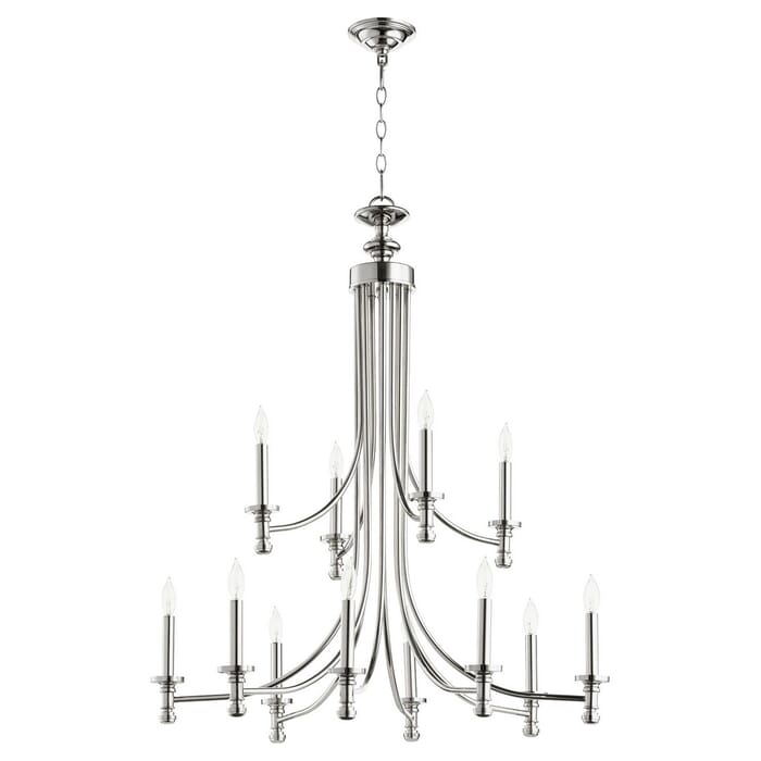 Quorum Rossington 12-Light 38" Transitional Chandelier in Polished Nickel Quorum Rossington 12-Light 38" Transitional Chandelier in Polished Nickel