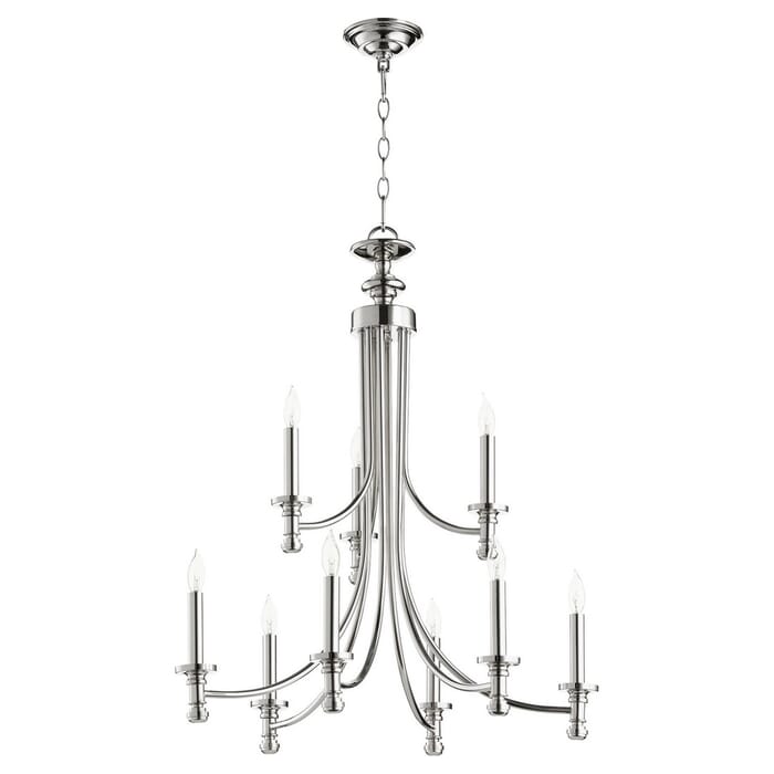 Quorum Rossington 9-Light 31" Transitional Chandelier in Polished Nickel Quorum Rossington 9-Light 31" Transitional Chandelier in Polished Nickel