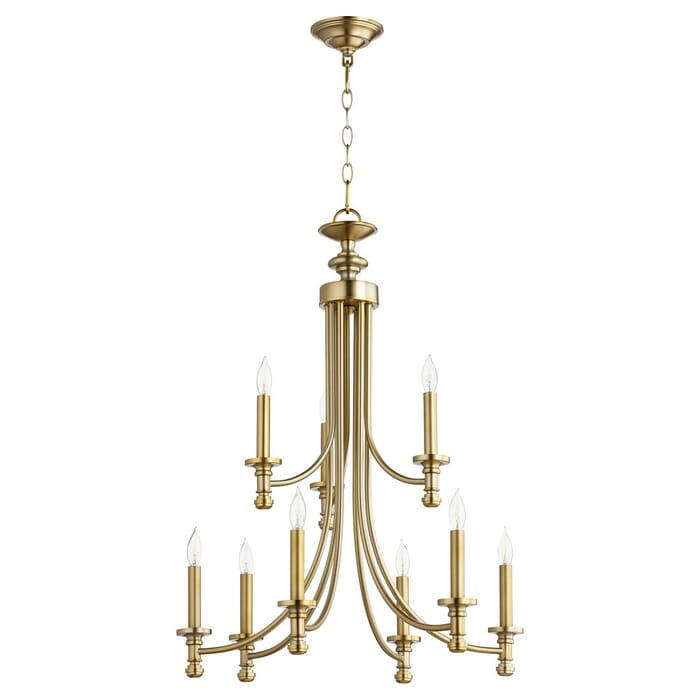 Quorum Rossington 9-Light 31" Transitional Chandelier in Aged Brass Quorum Rossington 9-Light 31" Transitional Chandelier in Aged Brass