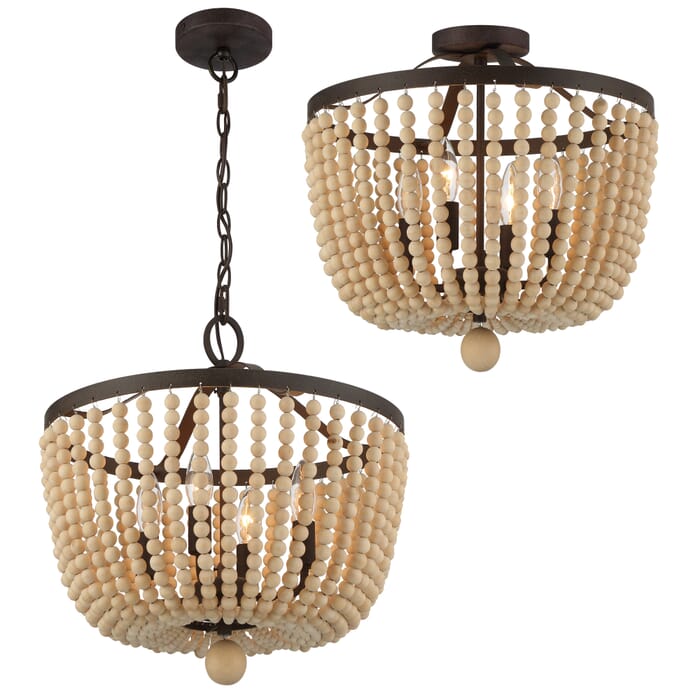 Crystorama Rylee 4-Light Rustic Chandelier in Forged Bronze with Natural Wood Beads Crystals Crystorama Rylee 4-Light Rustic Chandelier in Forged Bronze with Natural Wood Beads Crystals