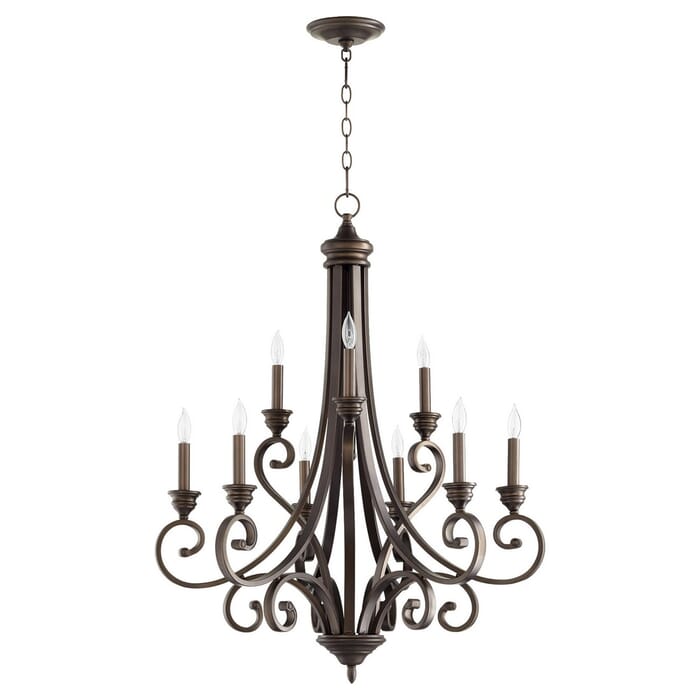 Quorum Bryant 9-Light 36" Transitional Chandelier in Oiled Bronze Quorum Bryant 9-Light 36" Transitional Chandelier in Oiled Bronze