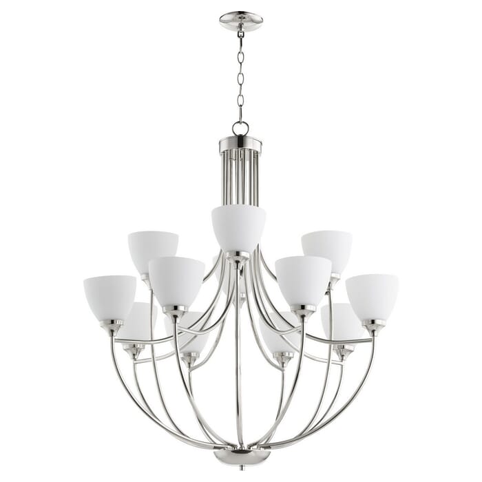 Quorum Enclave 12-Light 38" Transitional Chandelier in Polished Nickel Quorum Enclave 12-Light 38" Transitional Chandelier in Polished Nickel