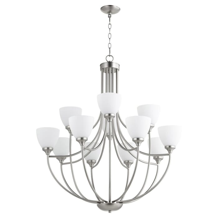 Quorum Enclave 12-Light 38" Transitional Chandelier in Satin Nickel Quorum Enclave 12-Light 38" Transitional Chandelier in Satin Nickel