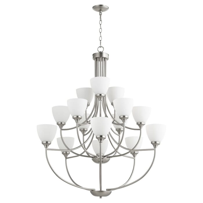 Quorum Enclave 15-Light 44" Transitional Chandelier in Satin Nickel Quorum Enclave 15-Light 44" Transitional Chandelier in Satin Nickel