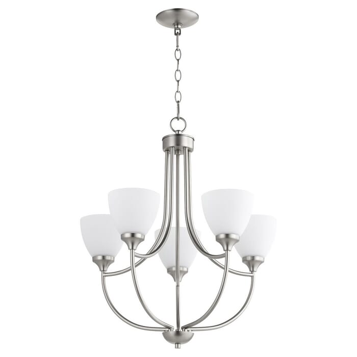 Quorum Enclave 5-Light 25" Transitional Chandelier in Satin Nickel Quorum Enclave 5-Light 25" Transitional Chandelier in Satin Nickel