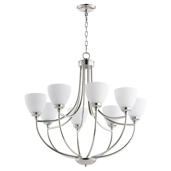 Quorum Enclave 8-Light 29" Transitional Chandelier in Polished Nickel Quorum Enclave 8-Light 29" Transitional Chandelier in Polished Nickel