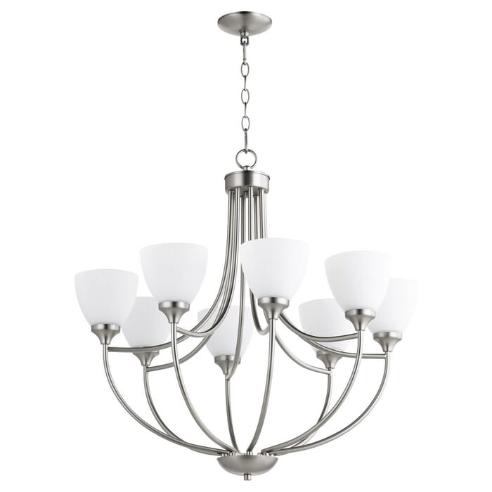 Quorum Enclave 8-Light 29" Transitional Chandelier in Satin Nickel Quorum Enclave 8-Light 29" Transitional Chandelier in Satin Nickel