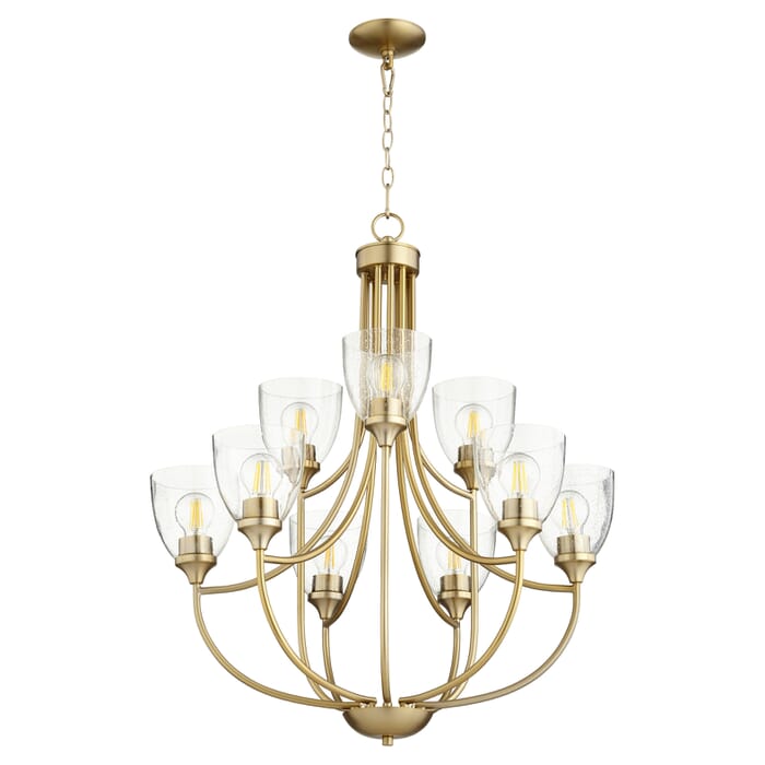 Quorum Enclave 9-Light 33" Transitional Chandelier in Aged Brass with Quorum Enclave 9-Light 33" Transitional Chandelier in Aged Brass with