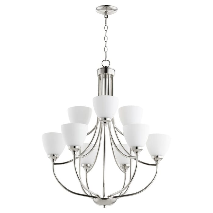 Quorum Enclave 9-Light 33" Transitional Chandelier in Polished Nickel Quorum Enclave 9-Light 33" Transitional Chandelier in Polished Nickel