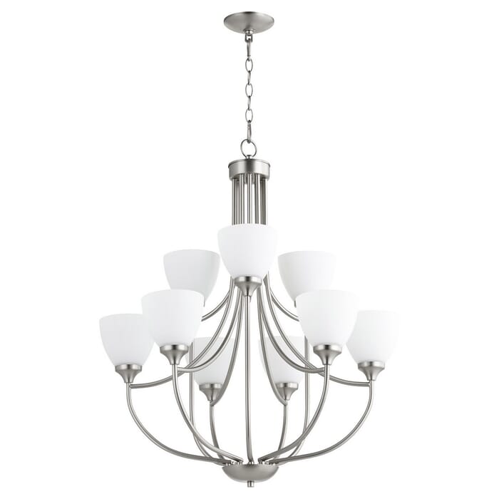 Quorum Enclave 9-Light 33" Transitional Chandelier in Satin Nickel Quorum Enclave 9-Light 33" Transitional Chandelier in Satin Nickel
