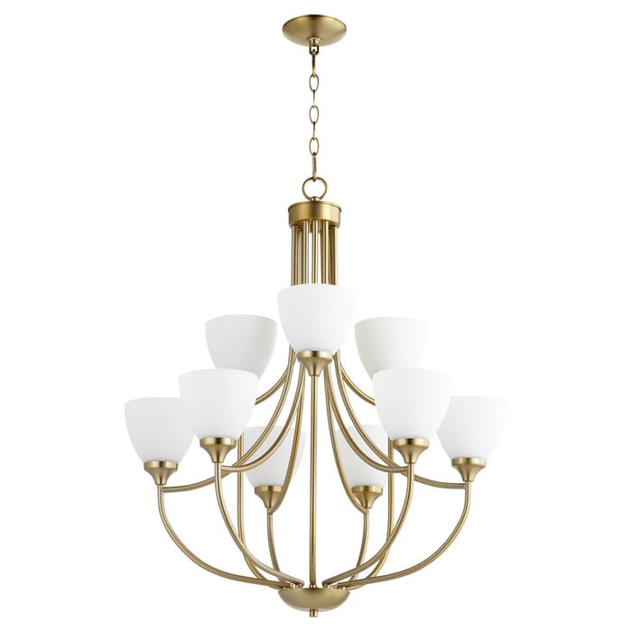 Quorum Enclave 9-Light 33" Transitional Chandelier in Aged Brass Quorum Enclave 9-Light 33" Transitional Chandelier in Aged Brass