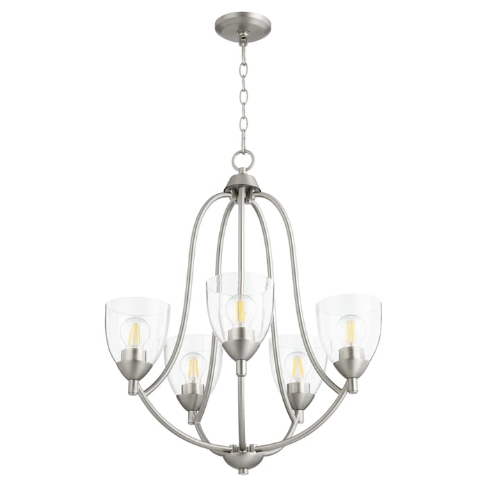 Quorum Barkley 5-Light 27" Transitional Chandelier in Satin Nickel with Quorum Barkley 5-Light 27" Transitional Chandelier in Satin Nickel with