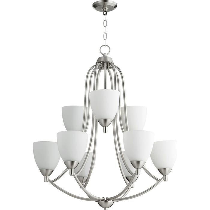 Quorum Barkley 9-Light 32" Transitional Chandelier in Satin Nickel Quorum Barkley 9-Light 32" Transitional Chandelier in Satin Nickel