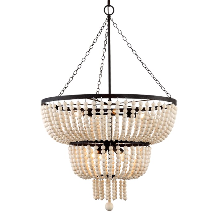 Crystorama Rylee 8-Light 37" Chandelier in Forged Bronze with Wood Beads Crystals Crystorama Rylee 8-Light 37" Chandelier in Forged Bronze with Wood Beads Crystals