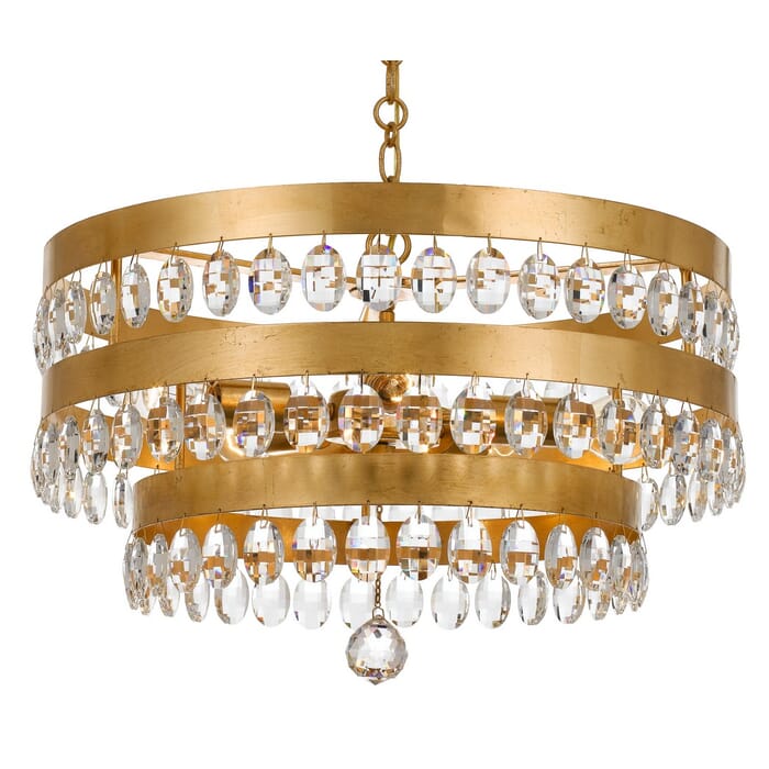 Crystorama Perla 5-Light 14" Transitional Chandelier in Antique Gold with Clear Elliptical Faceted Crystals Crystorama Perla 5-Light 14" Transitional Chandelier in Antique Gold with Clear Elliptical Faceted Crystals
