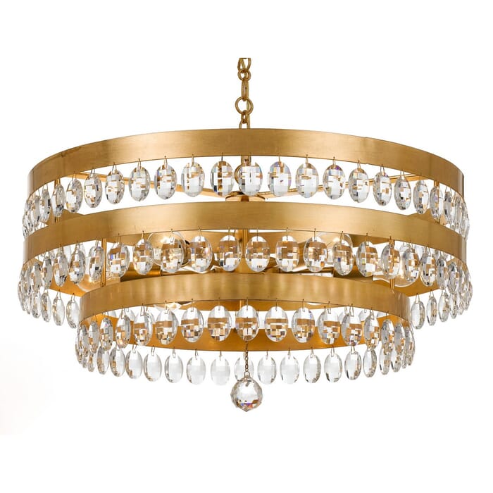 Crystorama Perla 6-Light 14" Transitional Chandelier in Antique Gold with Clear Elliptical Faceted Crystals Crystorama Perla 6-Light 14" Transitional Chandelier in Antique Gold with Clear Elliptical Faceted Crystals