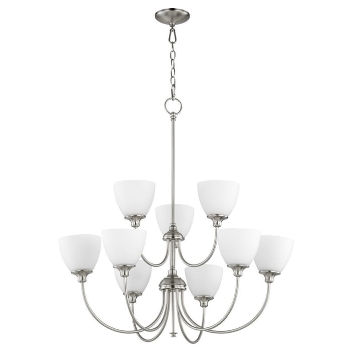 Quorum Celeste 9-Light 34" Transitional Chandelier in Satin Nickel Quorum Celeste 9-Light 34" Transitional Chandelier in Satin Nickel