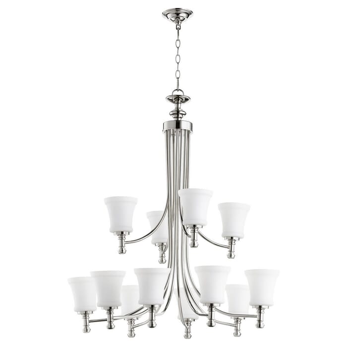 Quorum Rossington 12-Light 37" Transitional Chandelier in Polished Nickel Quorum Rossington 12-Light 37" Transitional Chandelier in Polished Nickel