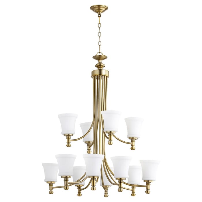 Quorum Rossington 12-Light 37" Transitional Chandelier in Aged Brass Quorum Rossington 12-Light 37" Transitional Chandelier in Aged Brass