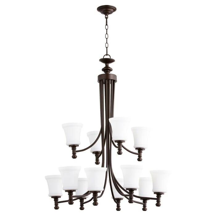 Quorum Rossington 12-Light 37" Transitional Chandelier in Oiled Bronze Quorum Rossington 12-Light 37" Transitional Chandelier in Oiled Bronze