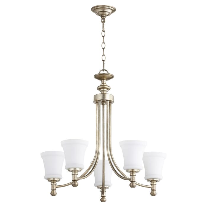 Quorum Rossington 5-Light 25" Transitional Chandelier in Aged Silver Leaf Quorum Rossington 5-Light 25" Transitional Chandelier in Aged Silver Leaf