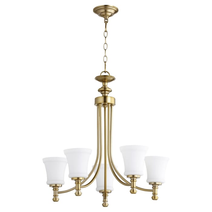 Quorum Rossington 5-Light 25" Transitional Chandelier in Aged Brass Quorum Rossington 5-Light 25" Transitional Chandelier in Aged Brass