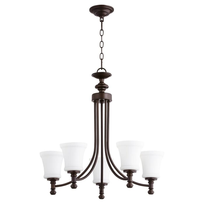 Quorum Rossington 5-Light 25" Transitional Chandelier in Oiled Bronze Quorum Rossington 5-Light 25" Transitional Chandelier in Oiled Bronze
