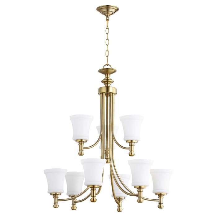 Quorum Rossington 9-Light 31" Transitional Chandelier in Aged Brass Quorum Rossington 9-Light 31" Transitional Chandelier in Aged Brass