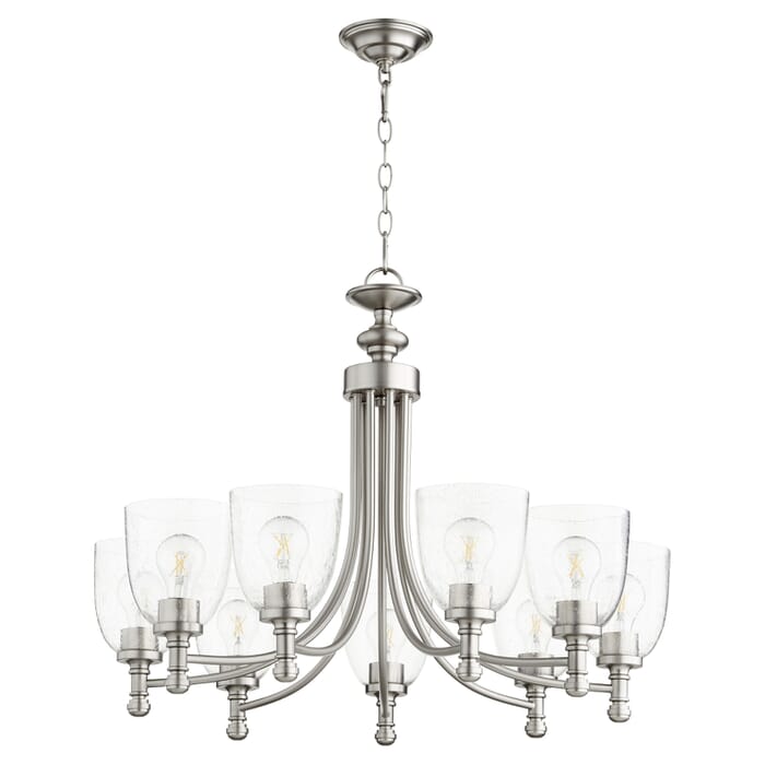 Quorum Rossington 9-Light 23" Transitional Chandelier in Satin Nickel with Quorum Rossington 9-Light 23" Transitional Chandelier in Satin Nickel with